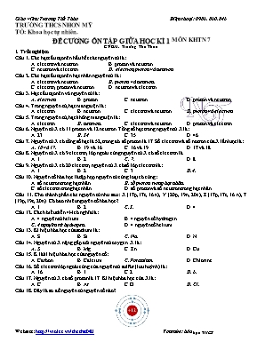 Đề cương ôn tập giữa học kì 1 môn Khoa học tự nhiên 7 sách Chân trời sáng tạo - Trương Thế Thảo